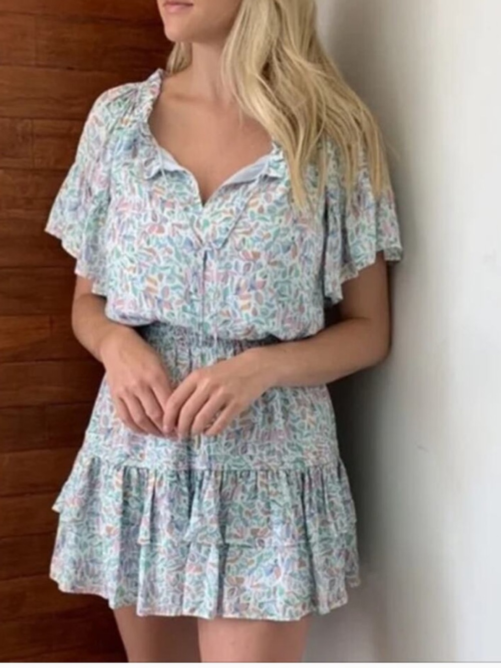 Anna Cate Spring Leaf Tiered Mini Dress Size S